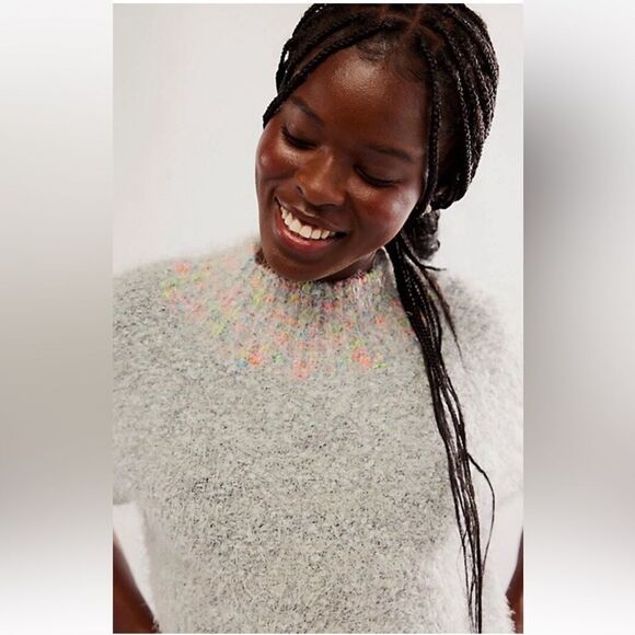 Free People Sweater Women Pullover Gray Preppy Stardust Comfy Holiday Top Sz M - Picture 2 of 12